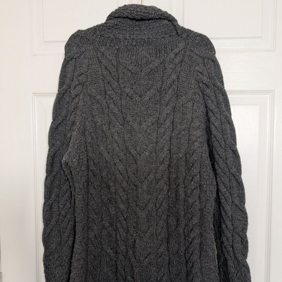 Aran Irish Knit Merino Wool Sweater Womens Size XL Gray Cowl Neck Chunky Cable - Picture 8 of 12